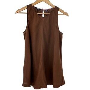 Lands End Brown 100% Linen Sleeveless Tank Top Keyhole Back Womens Medium 10-12